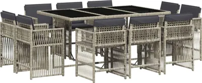 Produktbild von vidaXL 11-tlg. Garten-Essgruppe mit Kissen Hellgrau Poly Rattan