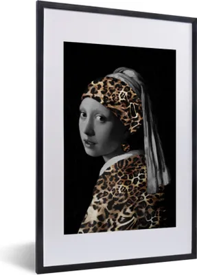 Produktbild von MuchoWow® Gerahmtes Poster Das Mädchen mit dem Perlenohrring - Johannes Vermeer - Pantherdruck 40x60 cm - Poster mit Schwarzem Bilderrahmen Wandposter Rahmen Foto Bilder - Poster in Rahmen