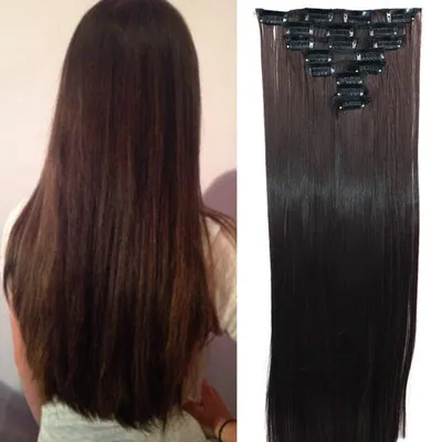 Obrázek produktu pro Clip-in prodlužovací vlasy, přírodní vlasy, 8 pramenů, rovné, syntetické, středně hnědé, 70 cm