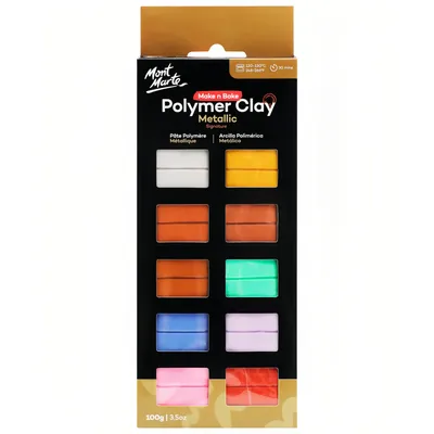 Produktbild von Mont Marte SIGNATURE Polymer Clay – 10 Metallic Farben, 100g – Weiche, gleichmäßige Textur–Leicht zu Formen– Ton zum Töpfern, Modellieren und Basteln