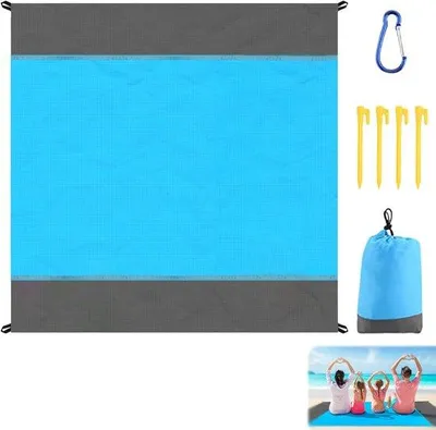 Produktbild von Famanu Strandmat 140 x 200 cm - Wasser- und sandabweisend - Blau/Grau