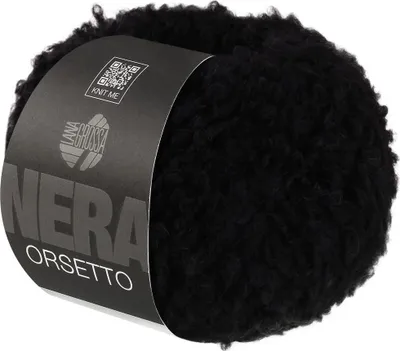 A ball of black yarn with a label.