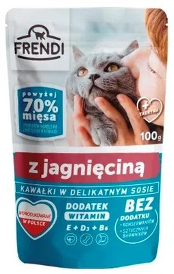 Obrázok produktu pre FRENDI Kúsky jehňacieho v omáčke - mokrá strava pre mačky - 100 g