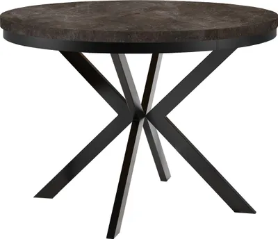 Productafbeelding van Uittrekbare eettafel voor de eetkamer, model ENDIK, met ringvormig onderstel en metalen poten. Diameter: 110 / 160 cm. Kleur: Atelier Donker / Zwart