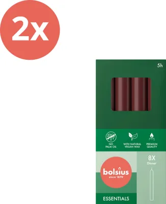 Produktbild von Bolsius - Tafelkerzen - 170/20 - 8 Stück pro Packung - Samtrot - Vorteilspack - 16 Stücke - 2 Verpackung