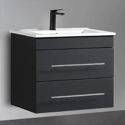 Produktbild von Alpenberger Waschbeckenunterschrank | Badmöbel Set 60 cm | Hängeschrank mit 2 Schubladen | Waschtisch | Keramik Waschbecken | Vormontierter Badschrank | Bad & Gäste WC