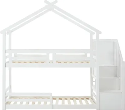 Produktbild von Hochbett Hausbett - 90 x 190 cm - Kiefer & MDF - Weiß - TALETY