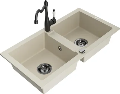 Produktbild von Mexen Mario 2-Becken-Granitspüle mit Mischbatterie Carla, Beige - 6504-69-670700-70