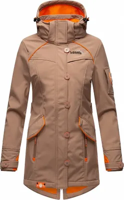 Produktbild von Marikoo Soulinaa Wasserdichte Damen Softshelljacke mit Kapuze Outdoor Jacke Regenjacke Regenmantel  Taupe Grey Gr. 34 - XS