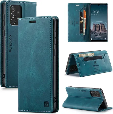 Produktbild von Galaxy A33 5G Brieftasche Hülle, Retro Kunstledertasche Stand Schutzhülle für Samsung Galaxy A33 5G Blau