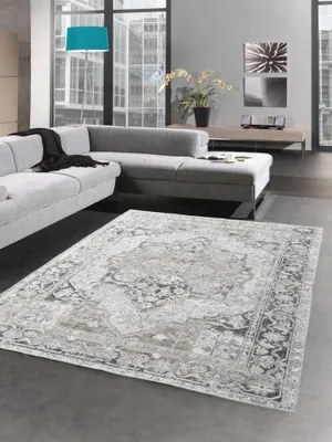 Produktbild von Orientalischer Teppich mit klassisch orientalischen Verzierungen & Ornamenten in grau creme Größe - 80x150 cm