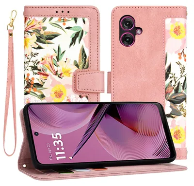 Produktbild von Techsuit FlipCraft Book Wallet Klapphülle mit Kabel für Motorola Moto G55 - Sweetheart Pink