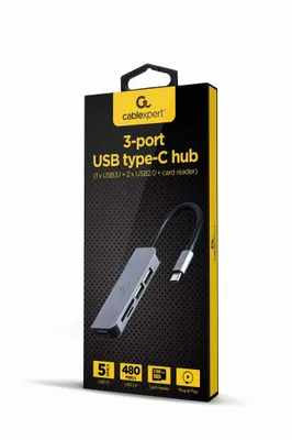 Produktbild von Gembird UHB-CM-CRU3P1U2P2-01, Kabelgebunden, USB 3.2 Gen 1 (3.1 Gen 1) Type-A, Silber, MicroSD (TransFlash), SD, SDHC, SDXC, 128 GB, 5 Gbit/s