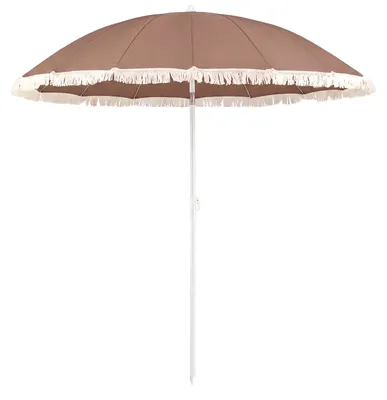 Zdjęcie produktu dla KOMFOTTEU Okrągły parasol z frędzlami, parasol tarasowy z regulowanym kątem nachylenia, solidny metalowy trzonek, torba transportowa, parasol plażowy, parasol ogrodowy w stylu boho, do ogrodu, na taras, na plażę