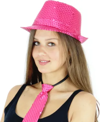 Produktbild von pinker Pailletten Hut für Erwachsene