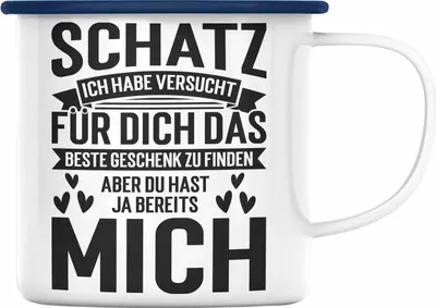 Produktbild von Trendation - Schatz Ich Habe Versucht Für Dich Das Perfekte Geschenk Zu Finden Emaille Tasse Geschenk zum Valentinstag Freundin Freund (Blau)