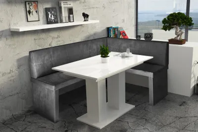 Produktbild von Eckbankgruppe 196x142 cm ROBIN XL L Vin..Schwarz/ Tisch DANTE Weiss