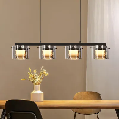 Produktbild von ZMH Pendelleuchte Esstisch Hängelampe Glas 4 Flammig Hängend Esszimmerlampe 140cm LED Hängeleuchte Höhenverstellbar Hängelampe für Esszimmer Flur
