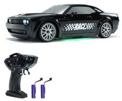 Obrázek produktu pro Dálkově ovládané driftovací auto, 1:20, 4WD, elektrická hračka, 2,4 G, dobíjecí závodní auto se světly, 2 baterie, dárky pro děti, chlapce a dívky, černá barva