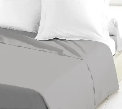 Image de Drap Plat 100% Coton, 240x300 cm, Gris Clair, Tissé Serré 54 Fils, Lit 2 Personnes, OEKO-TEX