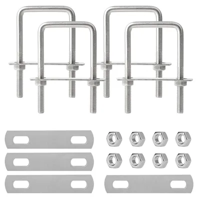 Imagen del producto de Soportes en U de acero inoxidable, 50 x 100 mm, juego de 4 unidades, con tuercas y arandelas, para fijación de tuberías