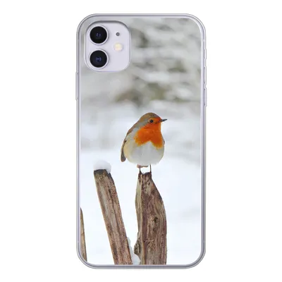 Produktbild von MuchoWow® Handyhülle Schutzhülle Hülle für iPhone 11 Vogel - Zaun - Schnee Silikon Softcase Handy Hülle - Handytasche