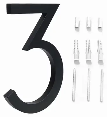 Obrázek produktu pro Číslo domu – Černé číslo domu z hliníku – Tři – Černé číslo domu 3 – Moderní číslo domu – Výška 125 mm – CHPN