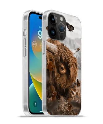 Produktbild von MuchoWow® Handyhülle Schutzhülle Hülle für Apple iPhone 14 Pro - Softcase Scottish Highlander - Schmetterlinge - Pflanzen Silikon Softcase Handy Hülle - Umschlag