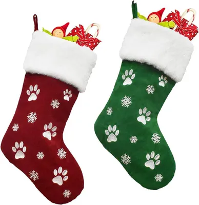 Productafbeelding van Kerstkousen santa claus kous 45cm - 2-delig - Gepersonaliseerde Huisdier Hond Kerstkous Grote