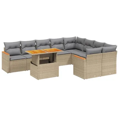 Produktbild von vidaXL 10-tlg. Garten-Sofagarnitur mit Kissen Beige Poly Rattan