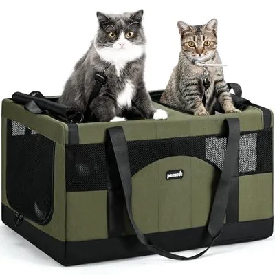 Zdjęcie produktu dla Transporter dla kota psa dwukomorowy складany na 2 zwierzęta 60X45X35 cm