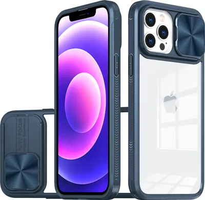 Immagine prodotto di Custodia per iPhone 12 / iPhone 12 Pro Custodia ibrida trasparente in TPU con cover fotocamera scorrevole blu