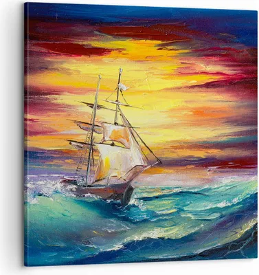 Produktbild von Bild auf Leinwand - Leinwandbild - Meer Welle Boot - 60x60cm - Wand Bild - Wanddeko - Wandbilder - Leinwanddruck - Bilder - Kunstdruck - Wanddekoration - Leinwand bilder - Wandkunst - AC60x60-3460