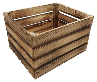 Image de Caisse en bois décorative naturelle flammée Caisse à fruits Caisse à vin Table d'appoint Étagère à chaussures Décoration