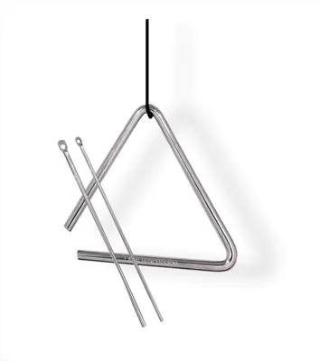 Productafbeelding van Triangel met twee beaters - Hooggelegeerd staal - 6 inch - Nylon koord - Verchroomd