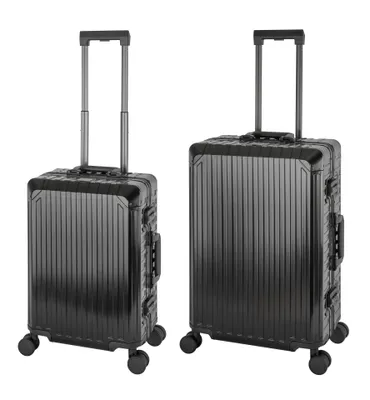 Produktbild von Travelhouse Tokyo Alu Reisekoffer Schwarz S-55cm & M-66cm Hartschalenkoffer Reise Trolley Koffer Set