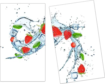 Produktbild von Spritzschutz Herdabdeckplatte Schneidebrett aus Glas Erdbeeren im Wassersplash 2-Teilig (60x52cm)