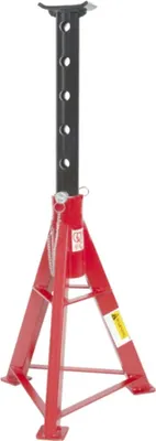 A red jack stand is shown against a white background.