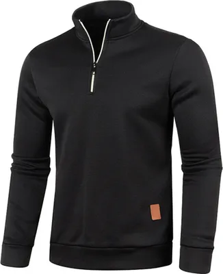 Produktbild von Sweatshirts Herren Frühling Dicker Pullover Halber Reißverschluss Pullover für Männer Hoody Outdoor Sweatshir Herbst,Schwarz,Größe XL
