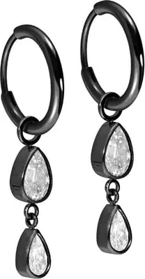 Produktbild von Titan Ohrclicker Creolen 2 KRISTALLTROPFEN Schwarz Innendurchmesser: 10mm + Designstärke: 1,6mm + Designgröße: 5 x 19mm
