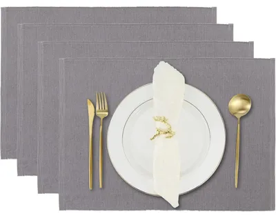 Immagine prodotto di Sottopiatti in cotone grigio, set da 4 pezzi, dimensioni 13x19 pollici, colore grigio ghiaccio