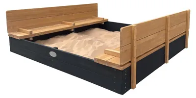 Imagen del producto de Arenero Cajón de arena para niños - 150 x 150 cm - Madera- Con bancos y tapa - Antracita y marrón