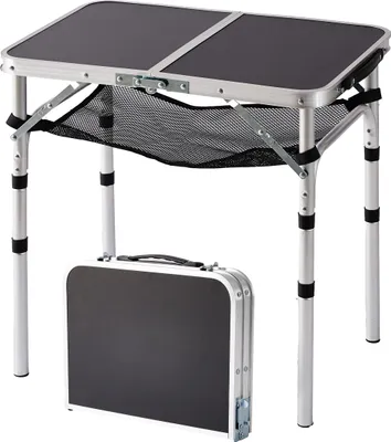 Imagen del producto de Mesa plegable para camping Relaxdays, con altura ajustable, dimensiones: 60x60x40 cm, fabricada en aluminio y MDF, resistente a la intemperie, color