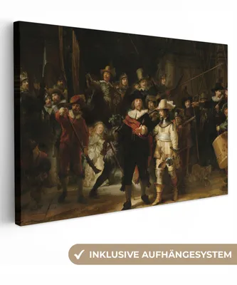 Produktbild von MuchoWow® - Leinwandbilder - Die Nachtwache - Kunst - Alte Meister - Rembrandt, Wandbild, Wanddeko Bilder Wohnzimmer, 60x40 cm
