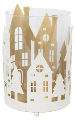 Produktbild von TrendLine Deko Windlicht Metall Ø 10,5 x 15 cm weiß