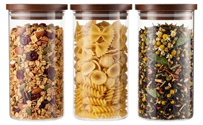 Produktbild von Set von 3 Aufbewahrungsgläsern aus Borosilikatglas 1000 ml mit Holzdeckel