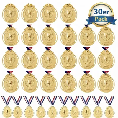 Produktbild von 30er Pack Medaillen Gold Zinklegierung Blaues Band Sportwettkampf