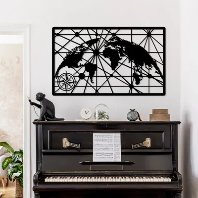 Image de Wallity, World Map 8-L, Accessoire mural décoratif en métal, 100 % METAL, noir, 60 x 100 cm