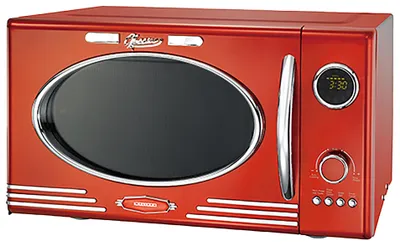 Produktbild von Melissa 16330129 Retro Mikrowelle/1000 Watt/23 Liter Garraum,Design Mikrowelle mit Grill/Rot Metallic