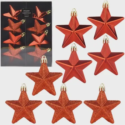 Immagine prodotto di Palline di Natale infrangibili a forma di stella rossa, 6,5 cm, set da 8